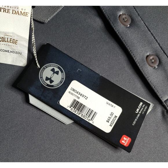 NWT UNDER ARMOUR Notre Dame Fighting Irish Golf Polo Shirt Grey Men’s Size M - Picture 3 of 11